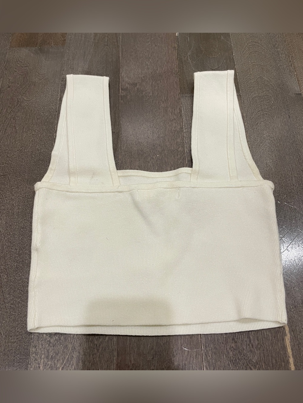 H&M Cream Ribbed Square-Neck Crop Top - Picture 2 of 4